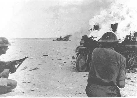 Burning Kettenkrad in the western desert